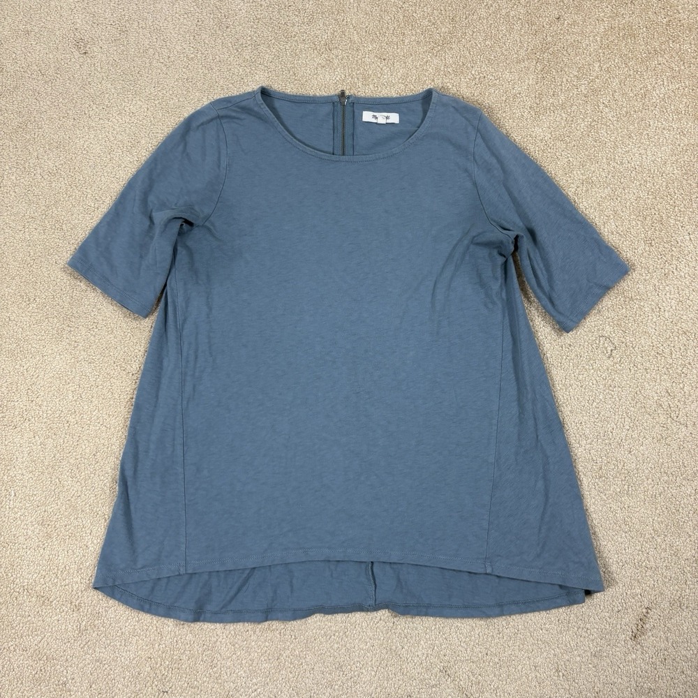Madewell Women's Back Zip Swing T Shirt Short Sleeve Blue 100% Cotton Size Small